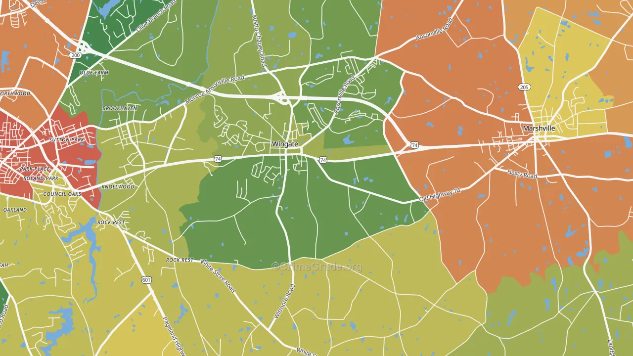 Wingate, NC Map of Burglary Rates