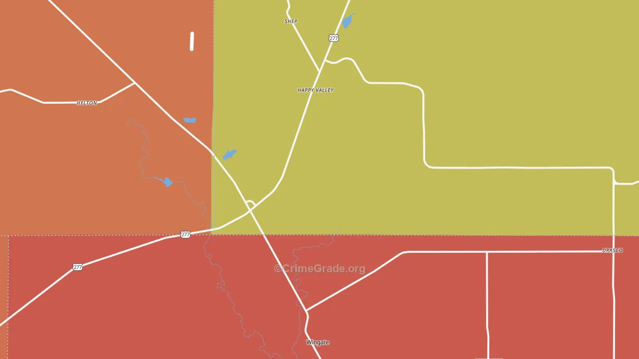 Wingate, TX Map of Burglary Rates