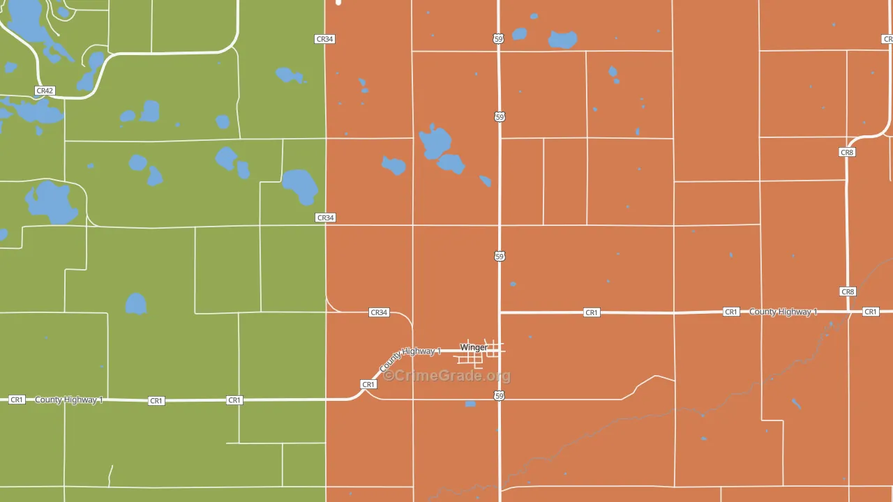 Winger, MN Map of Burglary Rates