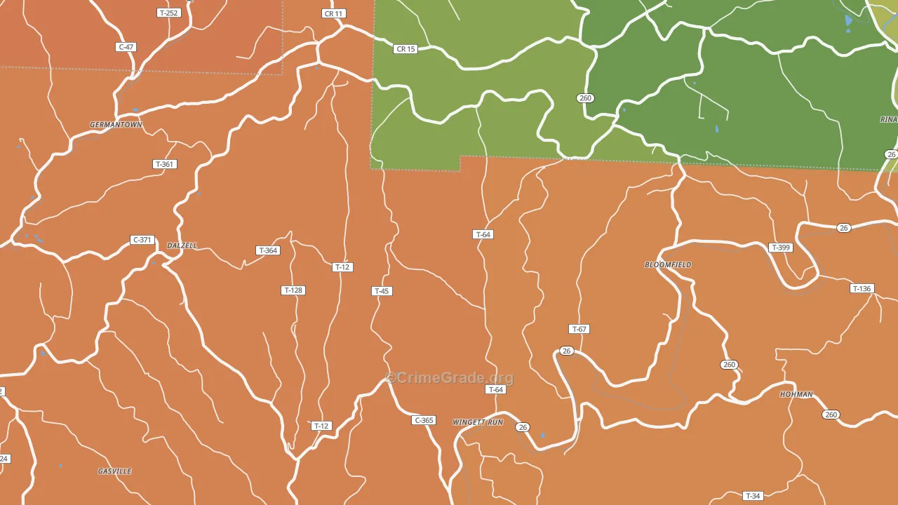 Wingett Run, OH Map of Burglary Rates