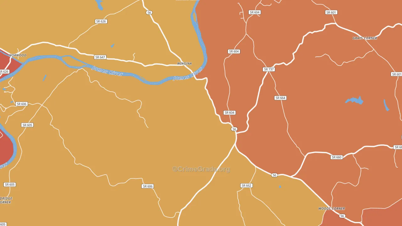 Wingina, VA Map of Burglary Rates