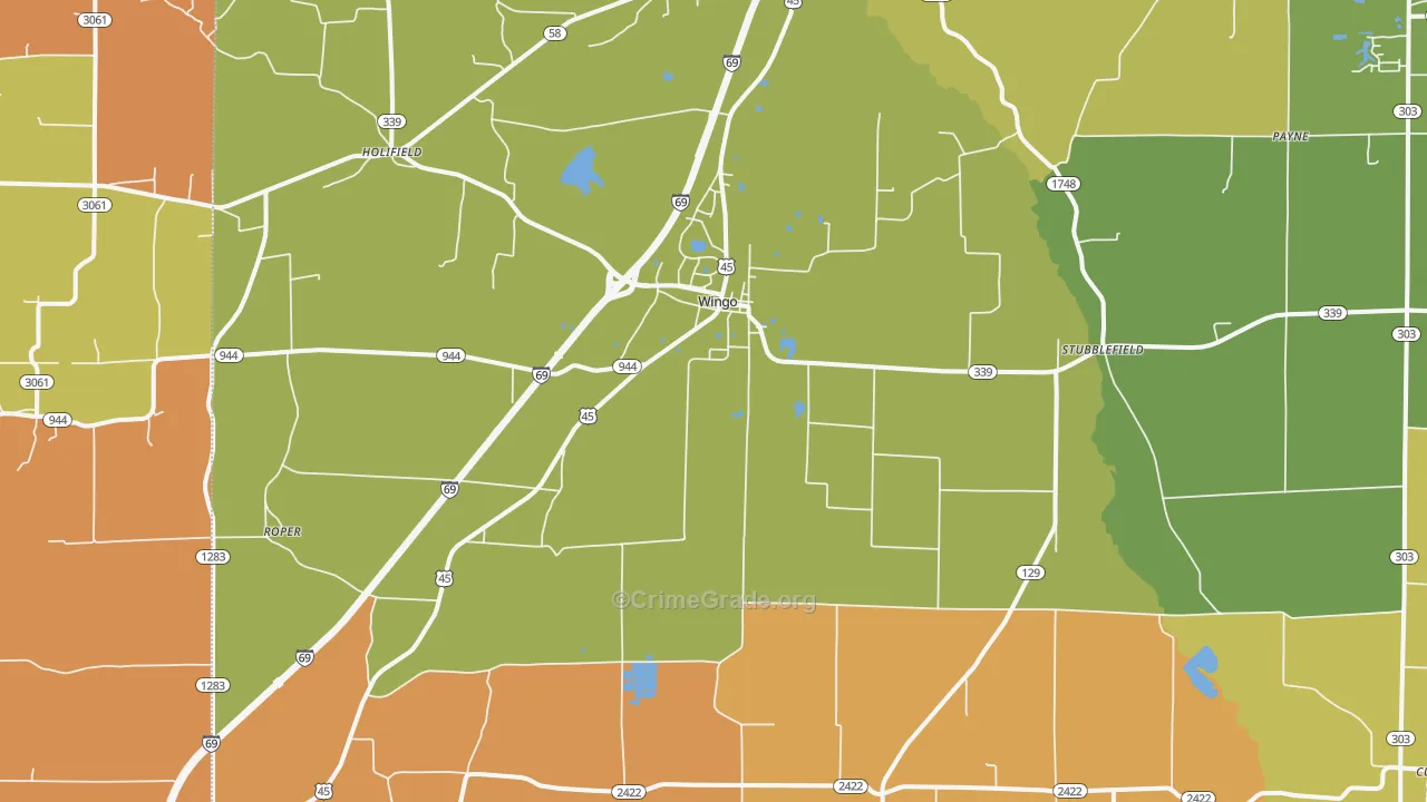 Wingo, KY Map of Burglary Rates