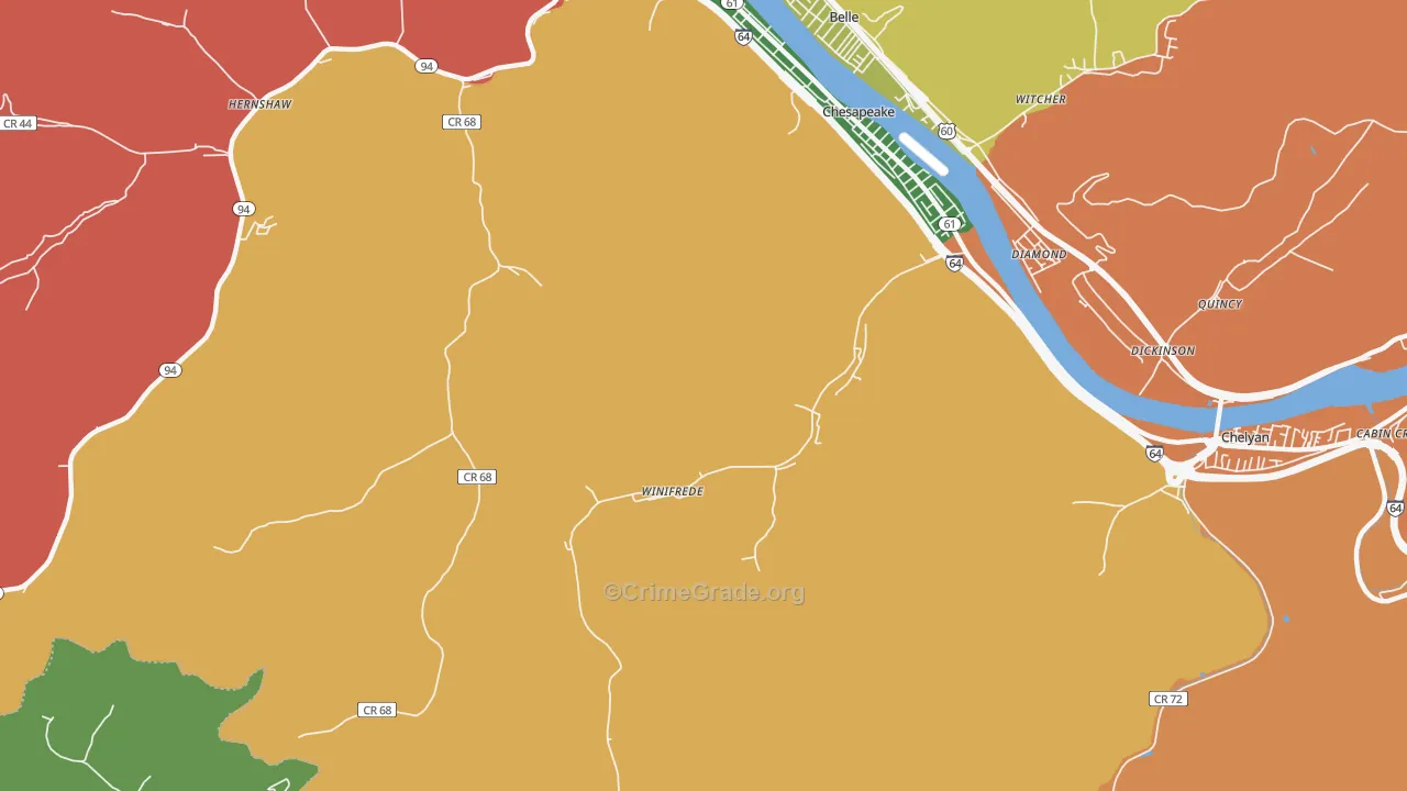 Winifrede, WV Map of Burglary Rates