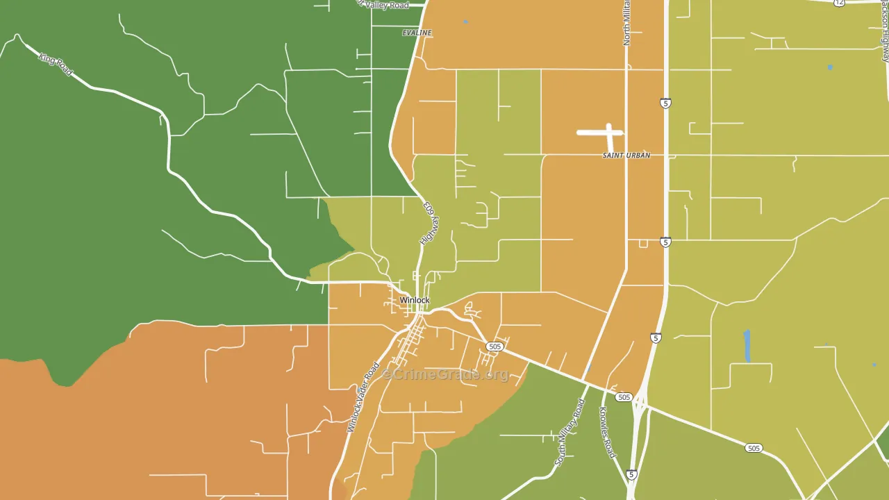Winlock, WA Map of Burglary Rates