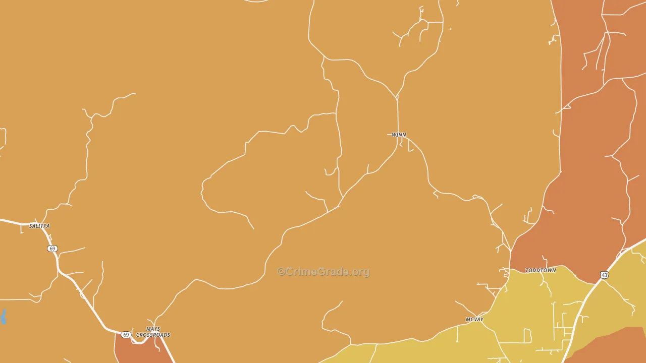 Winn, AL Map of Burglary Rates