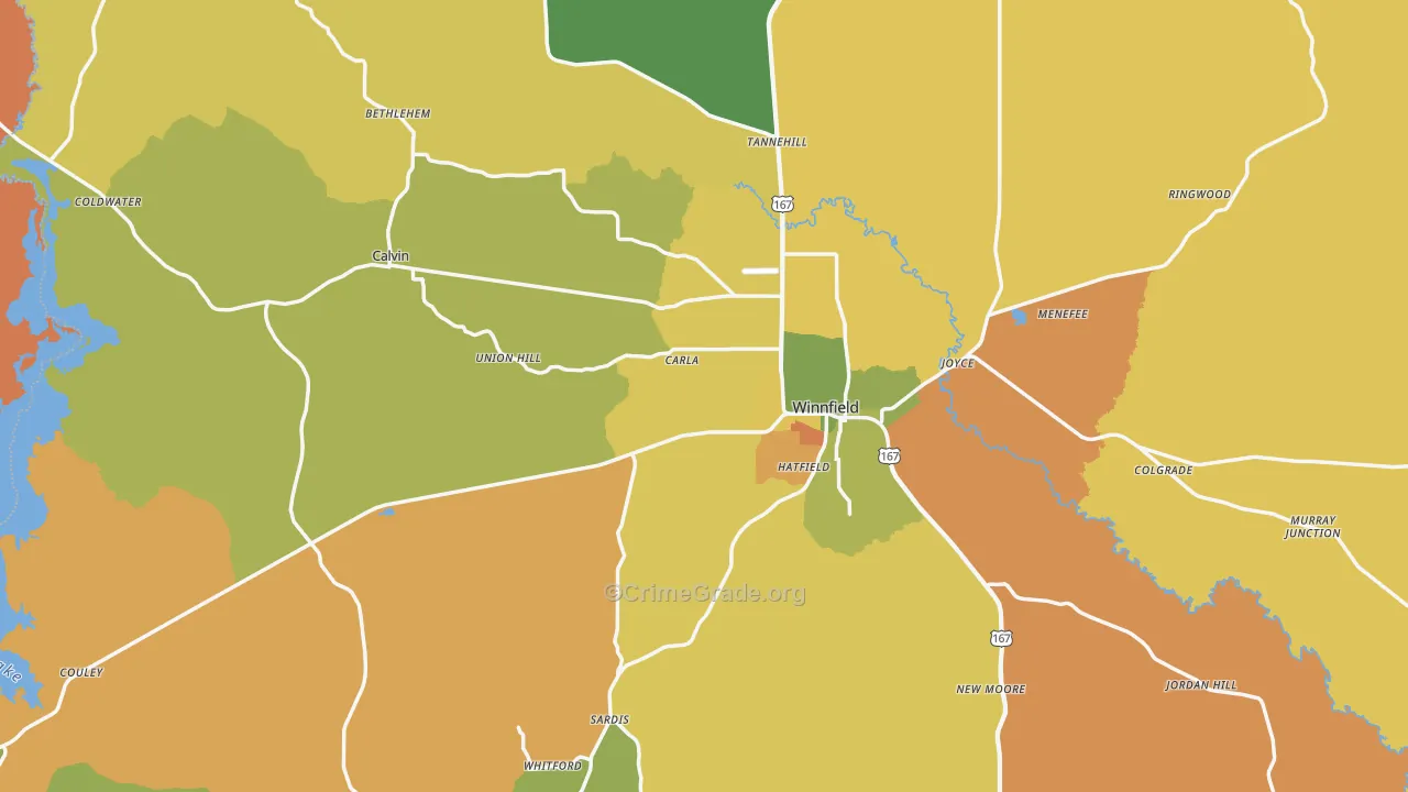Winn Parish, LA Map of Burglary Rates