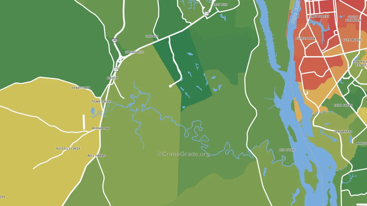 Winnabow, NC Map of Burglary Rates