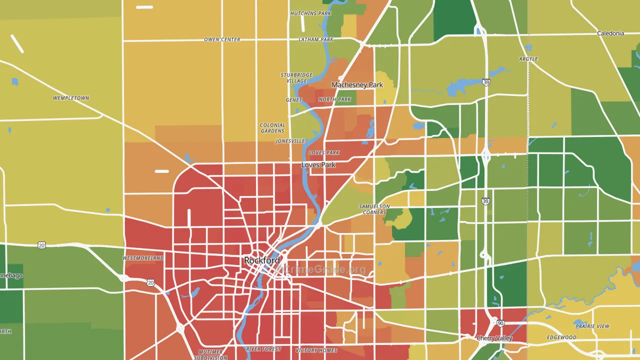 Winnebago County, IL Map of Burglary Rates