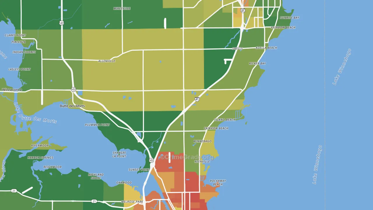 Winnebago County, WI Map of Burglary Rates