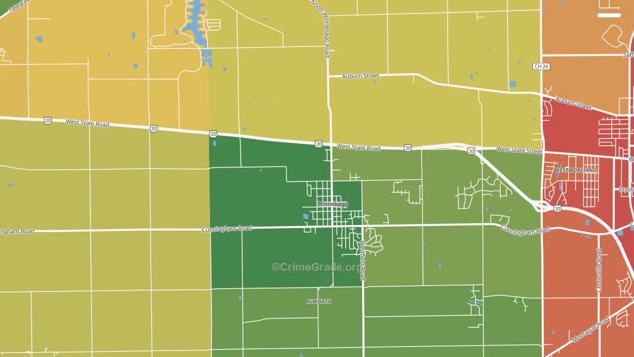 Winnebago, IL Map of Burglary Rates