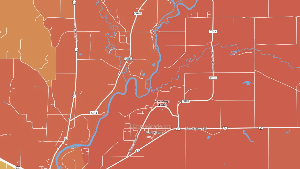 Winnebago Mission, WI Map of Burglary Rates