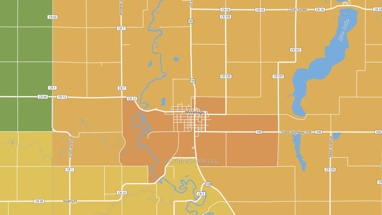 Winnebago, MN Map of Burglary Rates