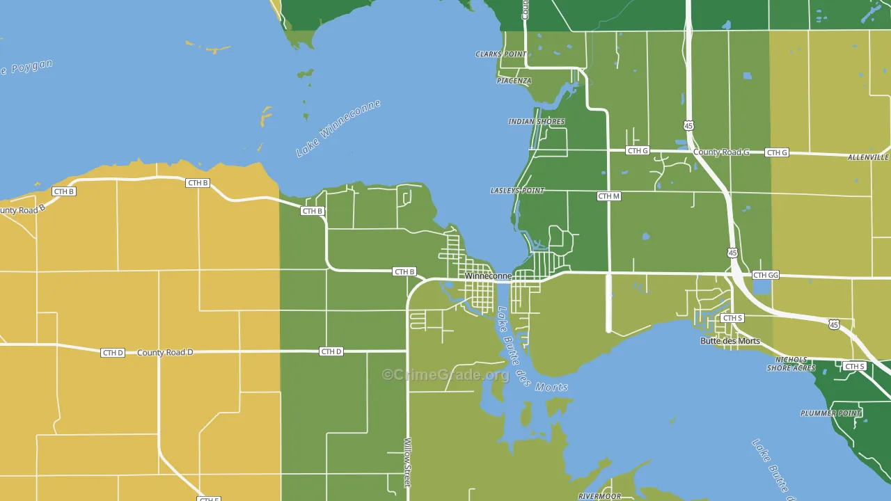 Winneconne, WI Map of Burglary Rates