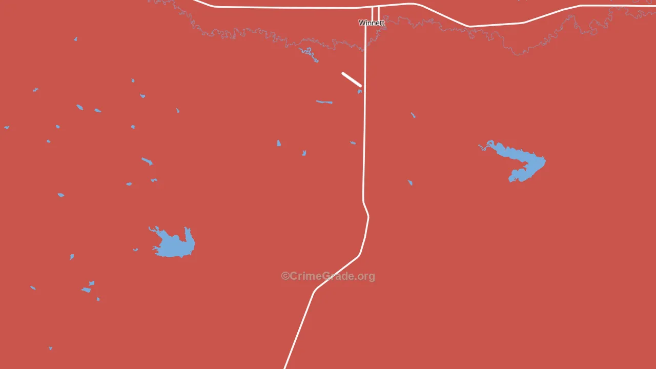 Winnett, MT Map of Burglary Rates