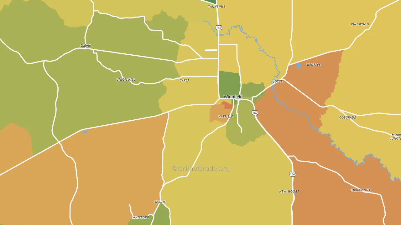 Winnfield, LA Map of Burglary Rates