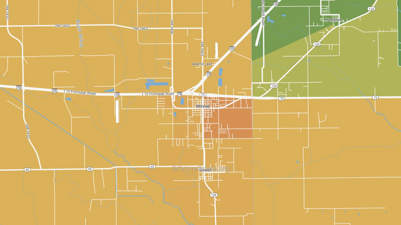 Winnie, TX Map of Burglary Rates