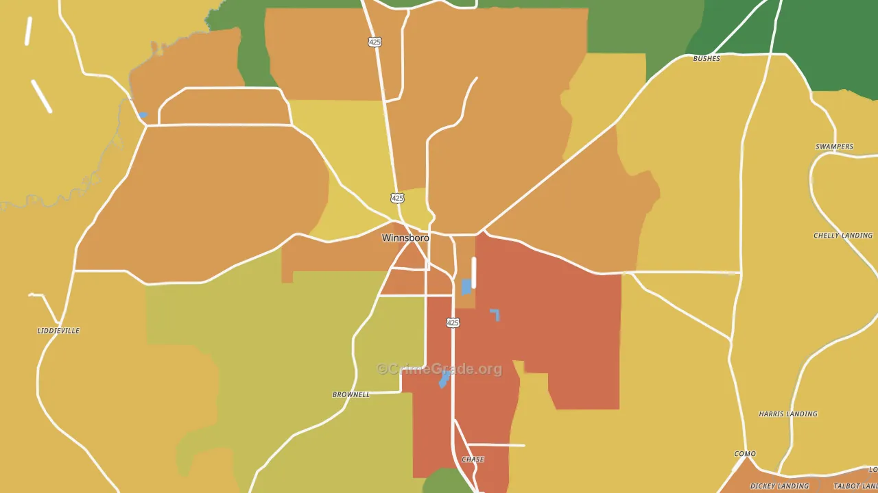 Winnsboro, LA Map of Burglary Rates
