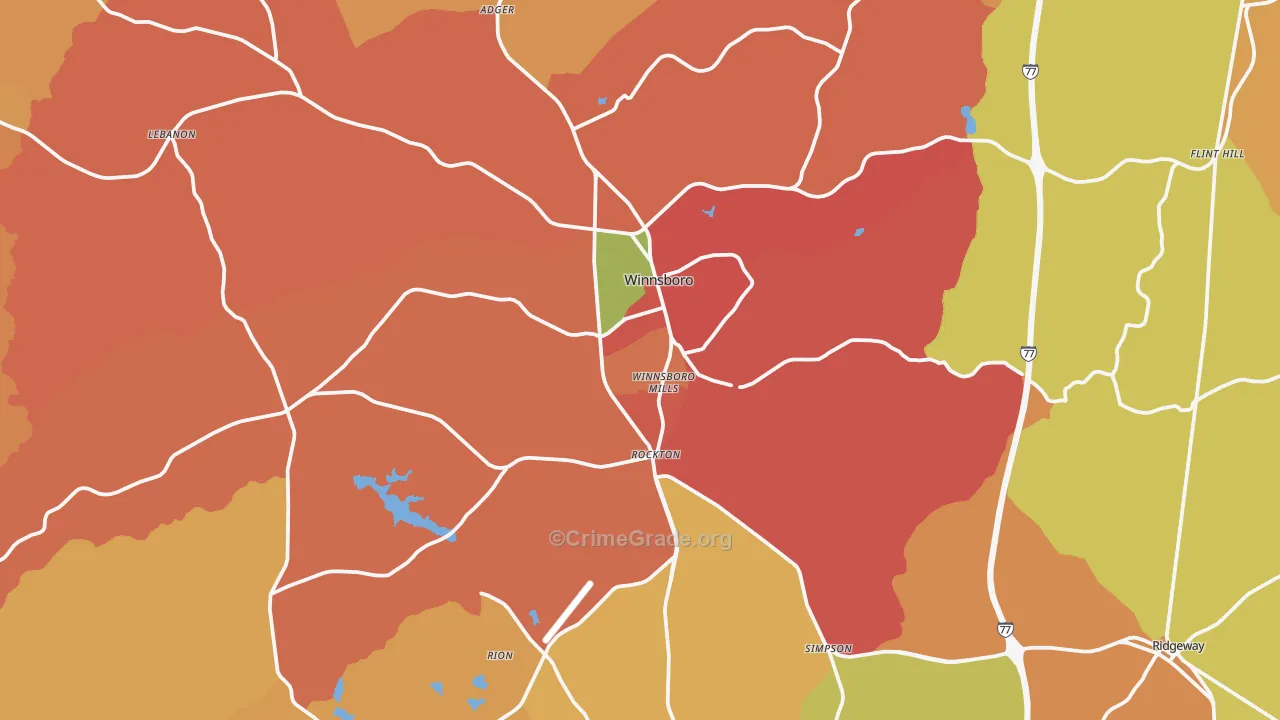 Winnsboro, SC Map of Burglary Rates