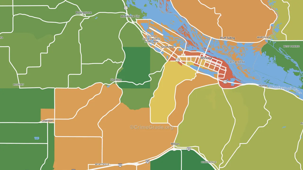 Winona County, MN Map of Burglary Rates