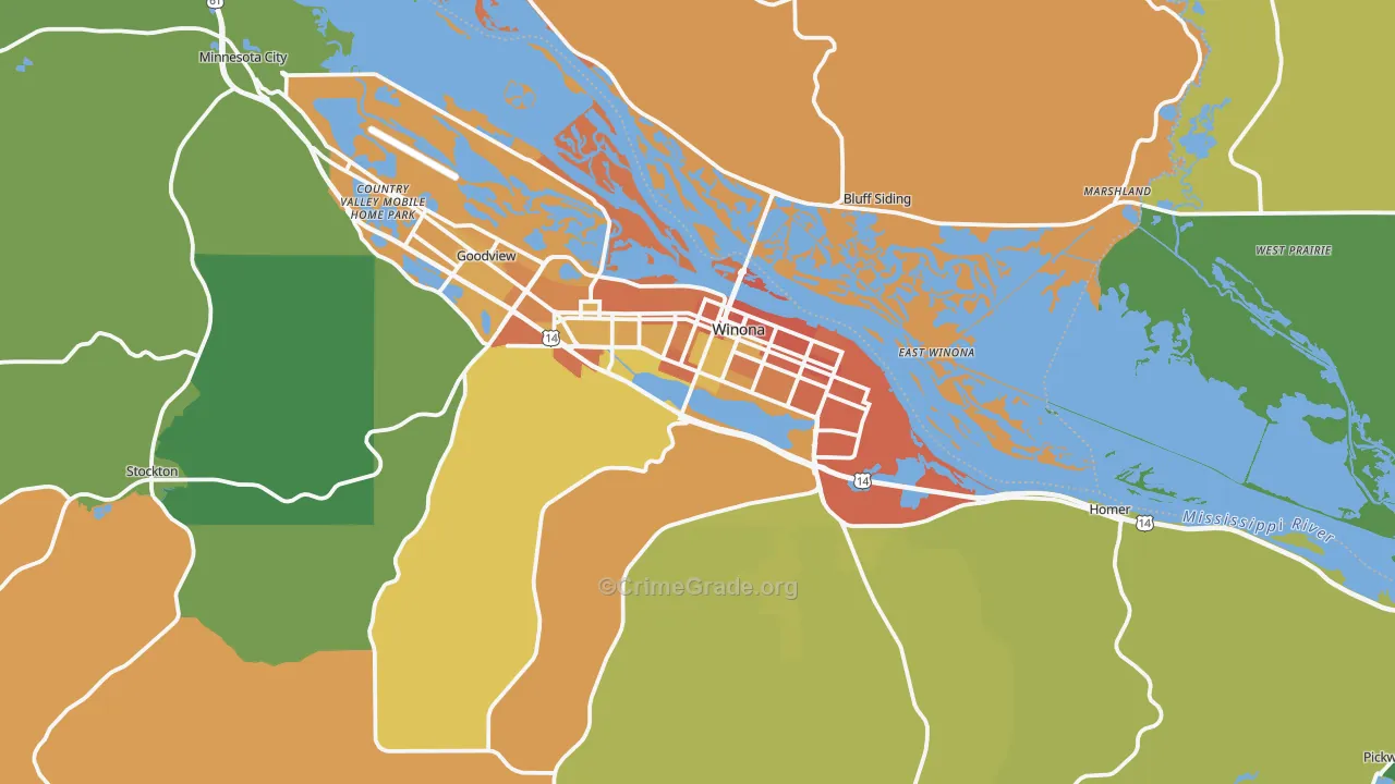 Winona, MN Map of Burglary Rates
