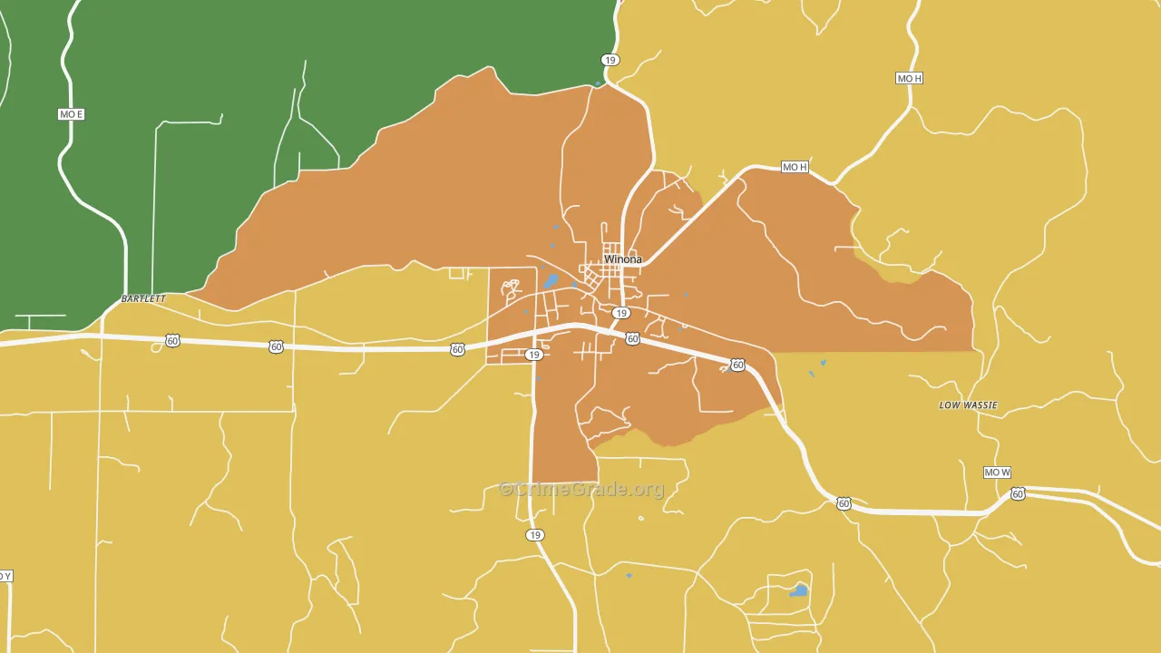 Winona, MO Map of Burglary Rates