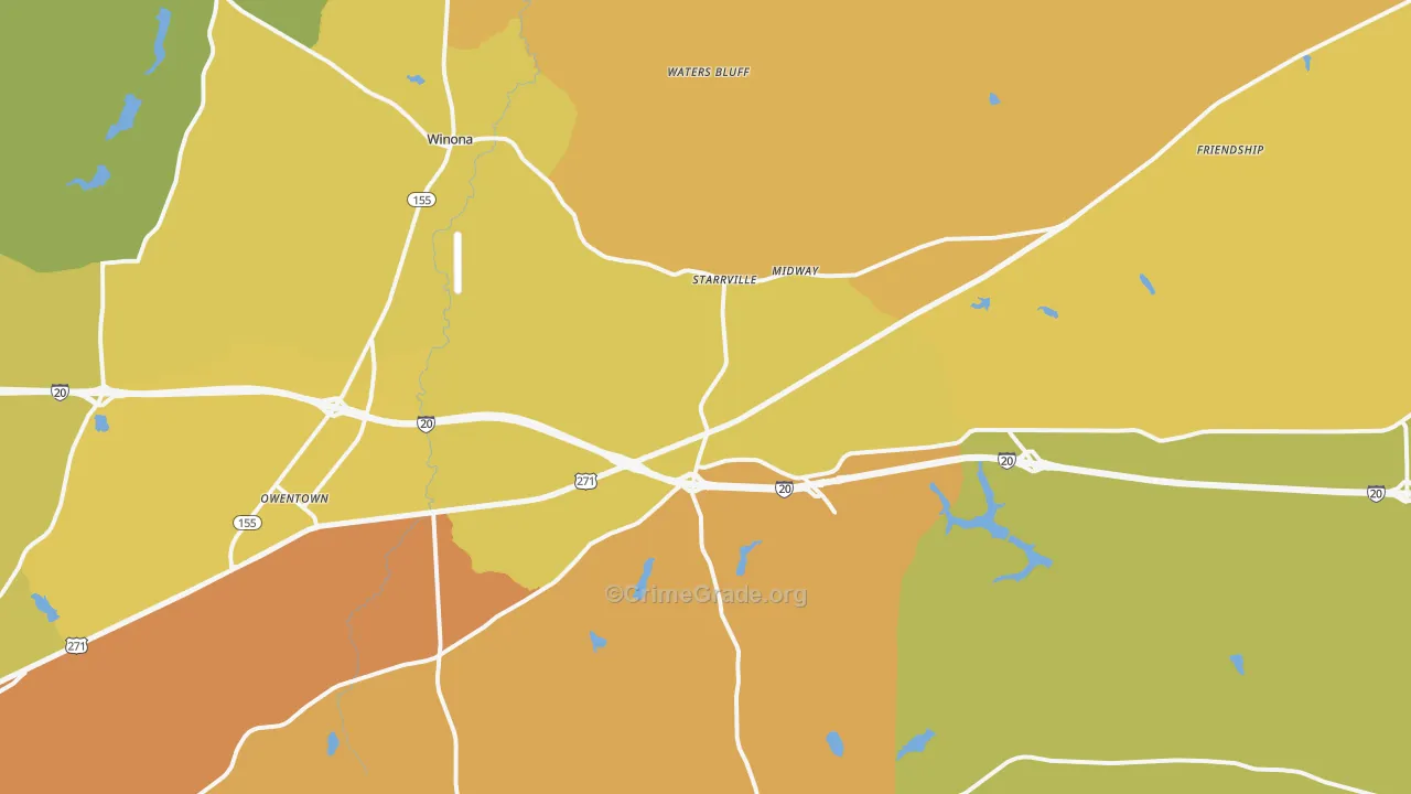 Winona, TX Map of Burglary Rates