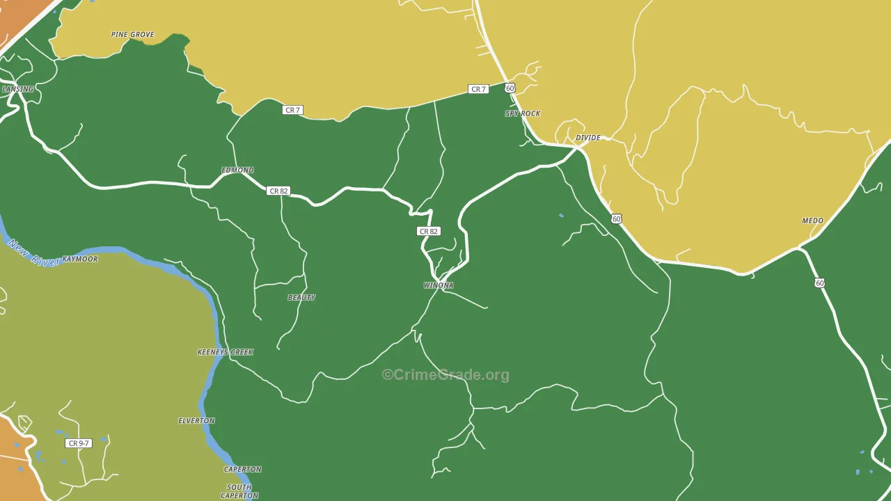 Winona, WV Map of Burglary Rates
