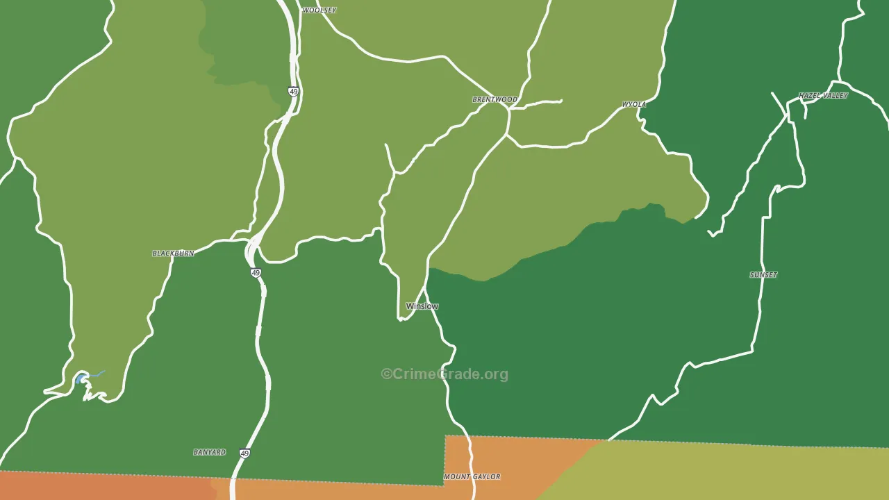 Winslow, AR Map of Burglary Rates