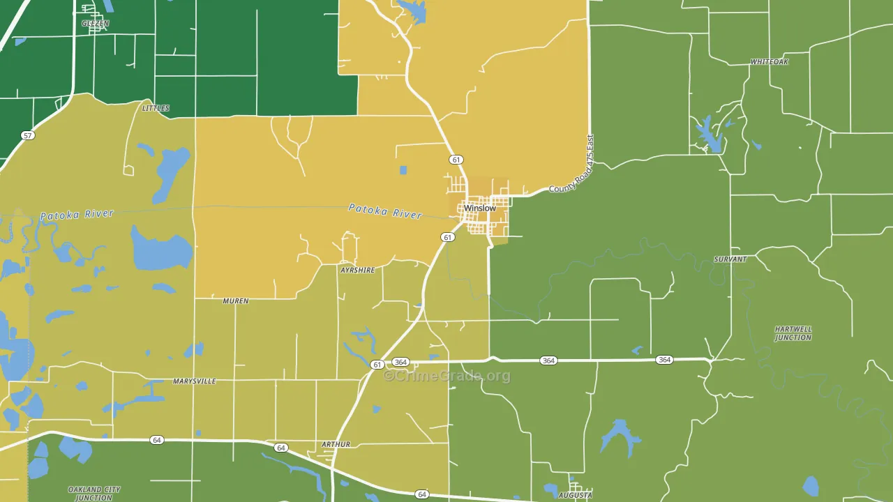 Winslow, IN Map of Burglary Rates