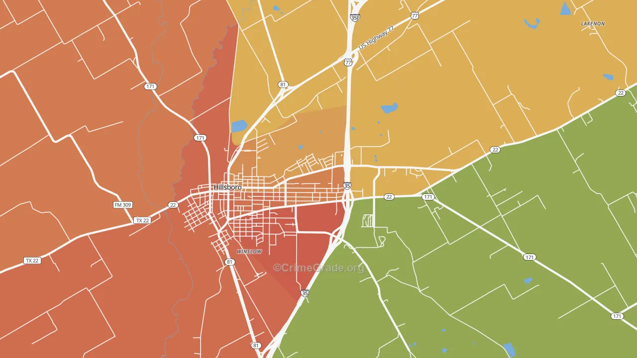 Winslow, TX Map of Burglary Rates