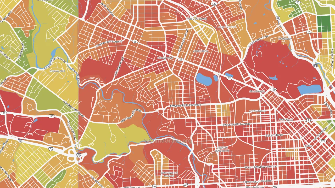 Winsor Hills, Baltimore, MD Map of Burglary Rates