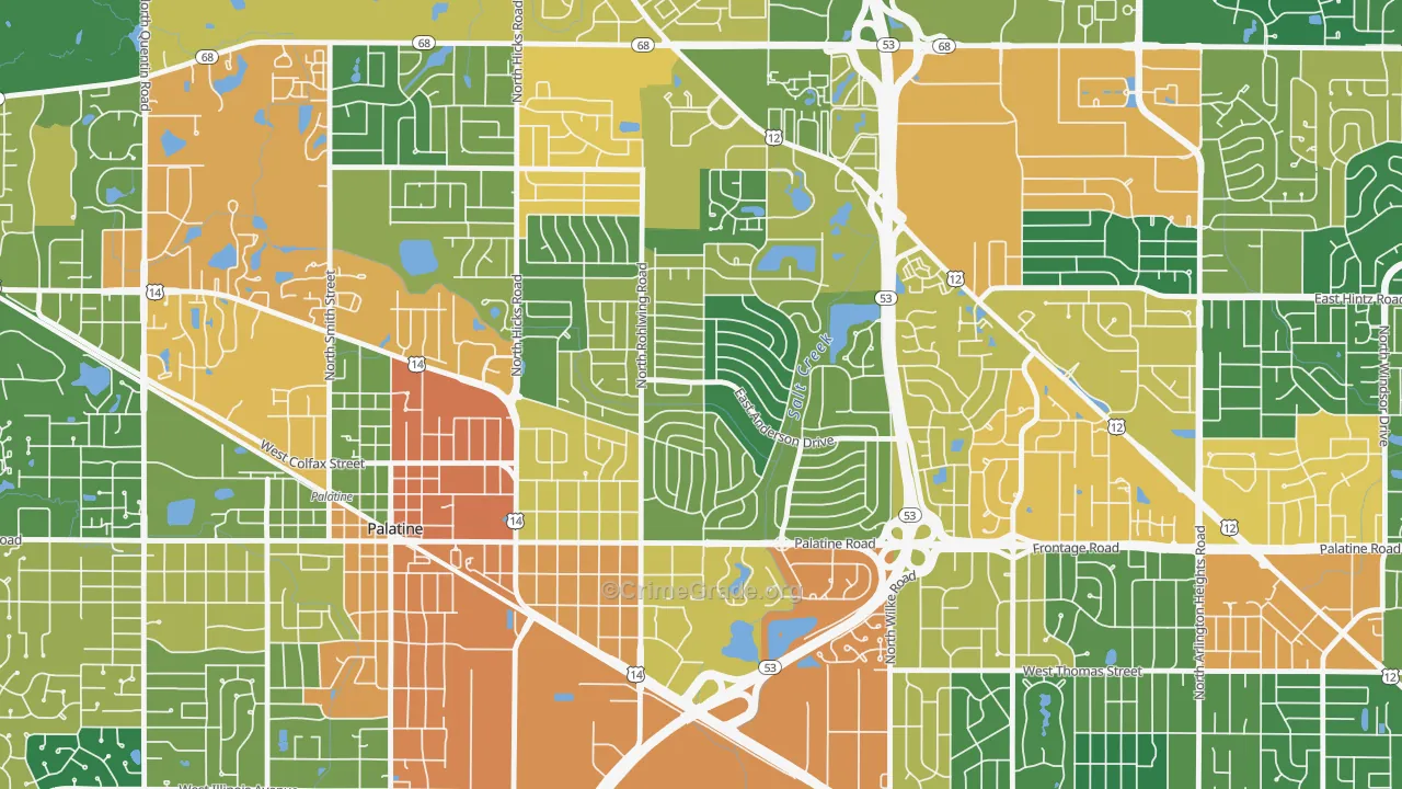 Winston Park, Palatine, IL Map of Burglary Rates