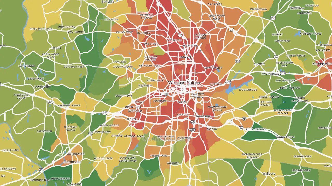 Winston-Salem, NC Map of Burglary Rates