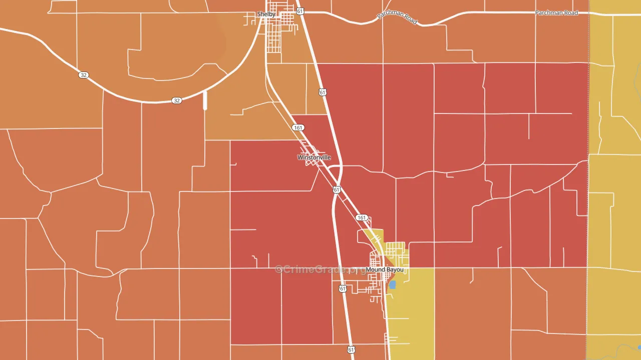 Winstonville, MS Map of Burglary Rates