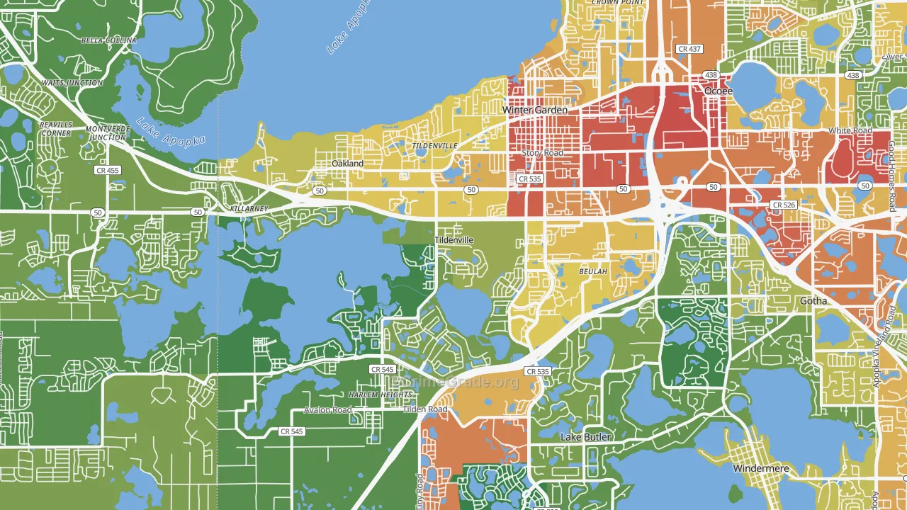 Winter Garden, FL Map of Burglary Rates