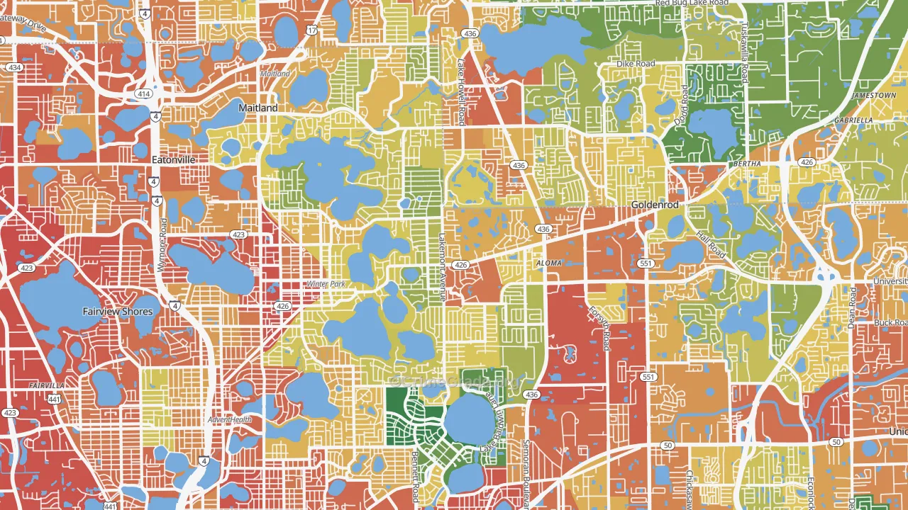 Winter Park, FL Map of Burglary Rates