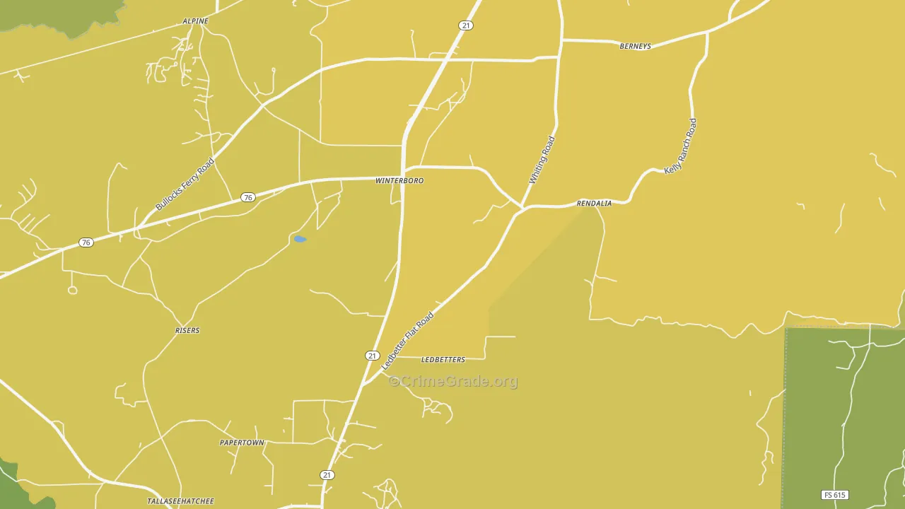 Winterboro, AL Map of Burglary Rates