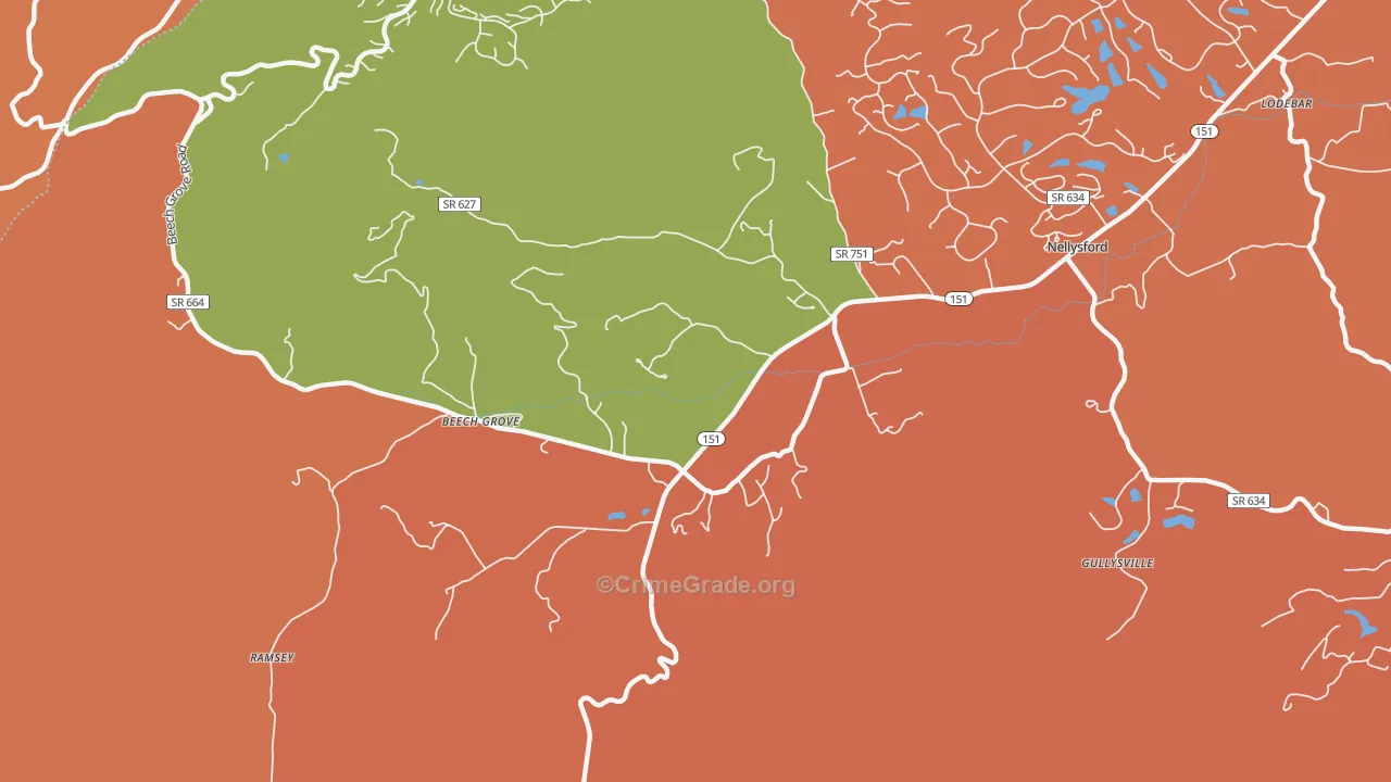 Wintergreen, VA Map of Burglary Rates