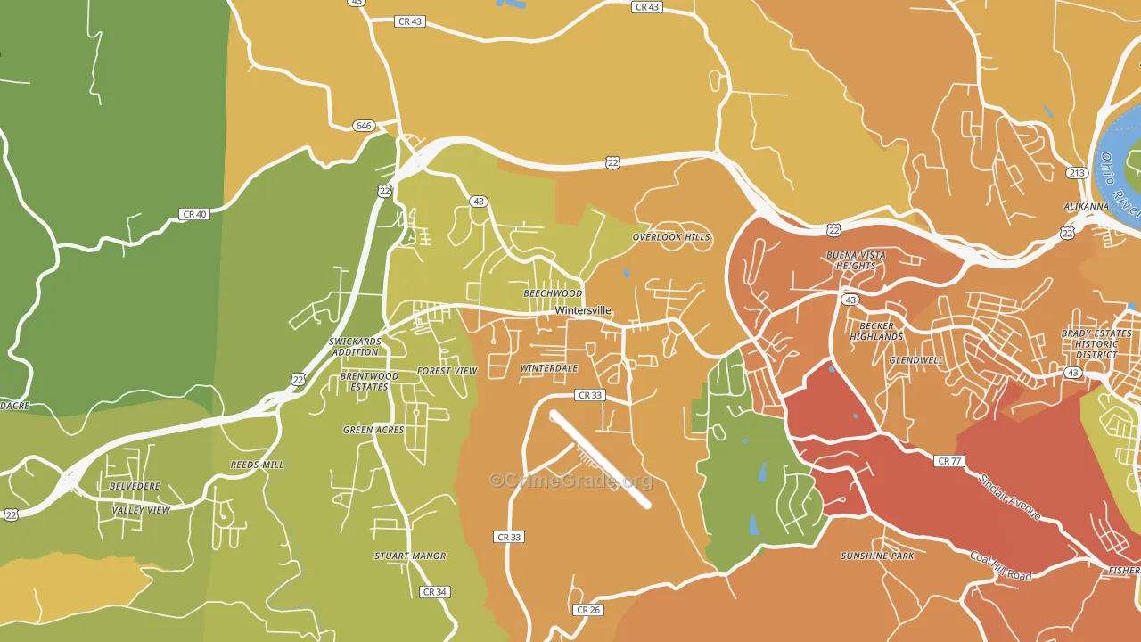 Wintersville, OH Map of Burglary Rates