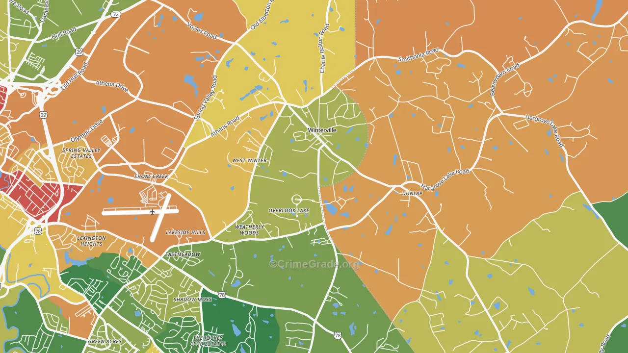 Winterville, GA Map of Burglary Rates