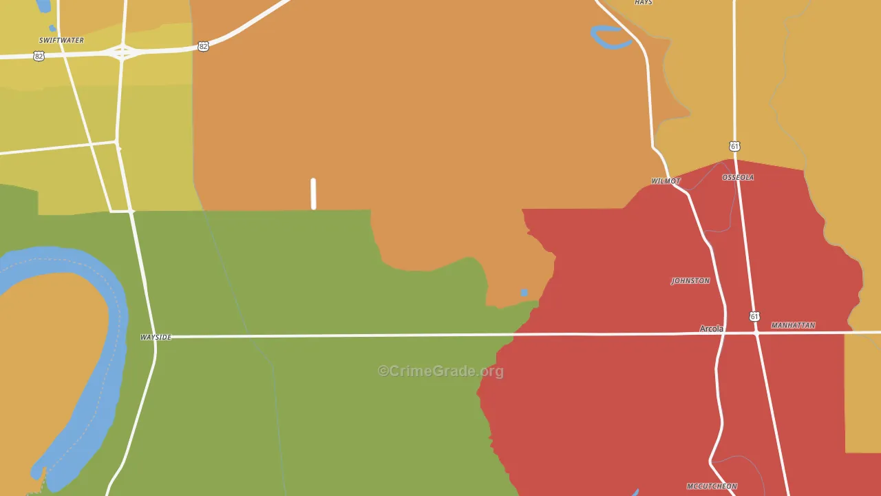 Winterville, MS Map of Burglary Rates
