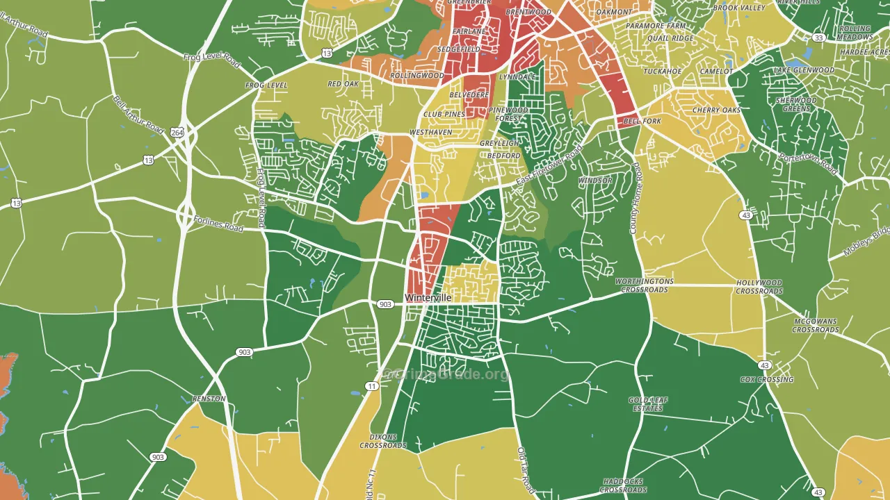 Winterville, NC Map of Burglary Rates