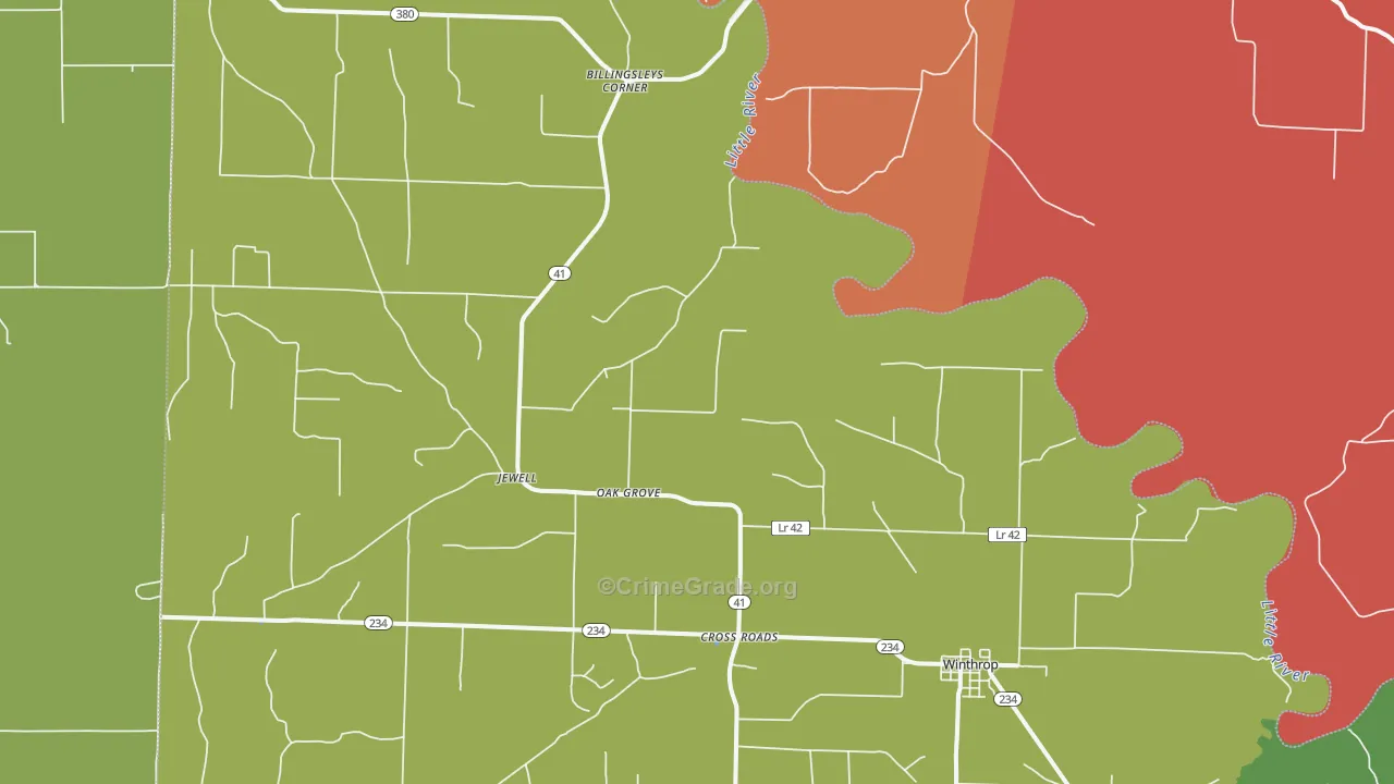 Winthrop, AR Map of Burglary Rates