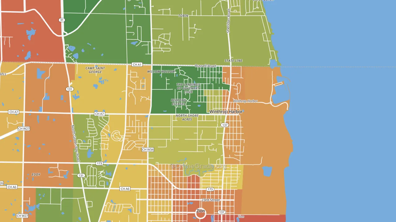 Winthrop Harbor, IL Map of Burglary Rates