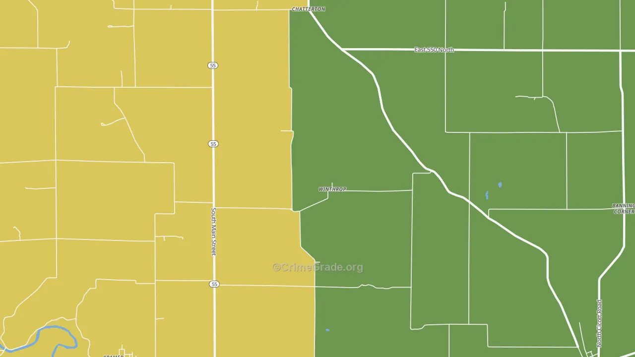 Winthrop, IN Map of Burglary Rates