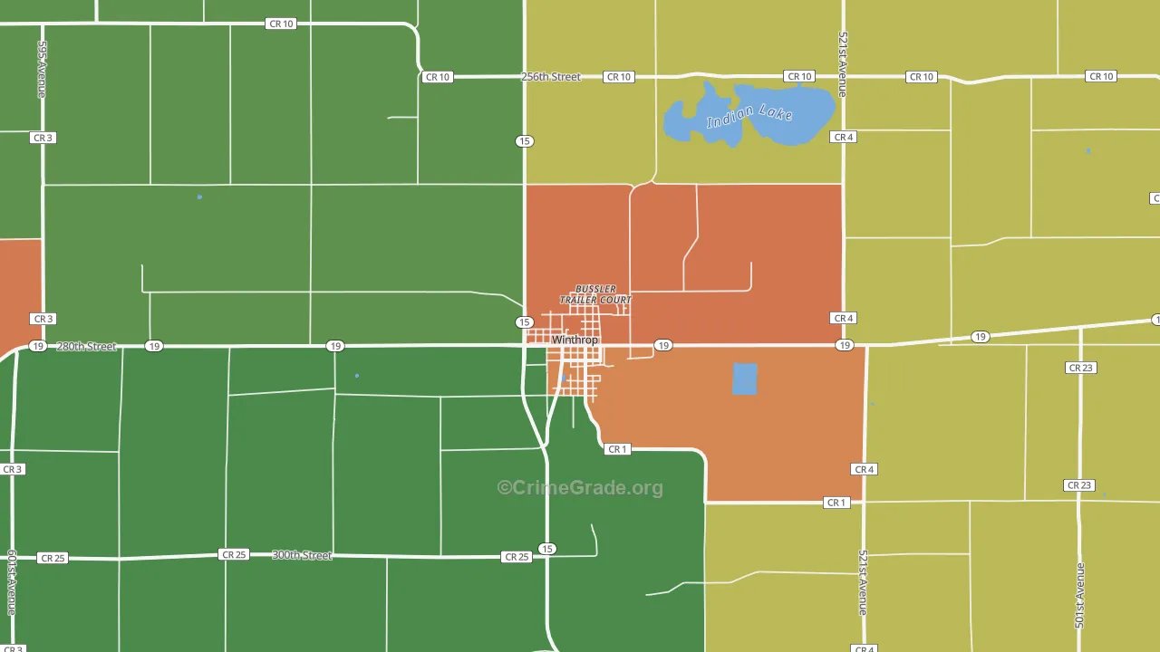 Winthrop, MN Map of Burglary Rates