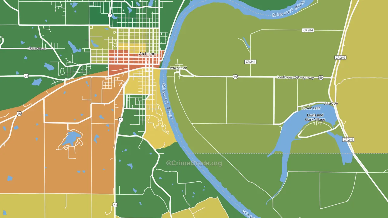 Winthrop, MO Map of Burglary Rates