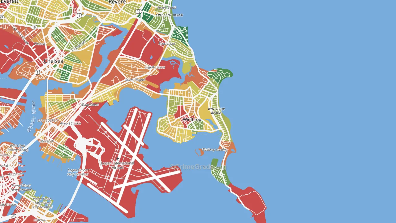 Winthrop Town, MA Map of Burglary Rates