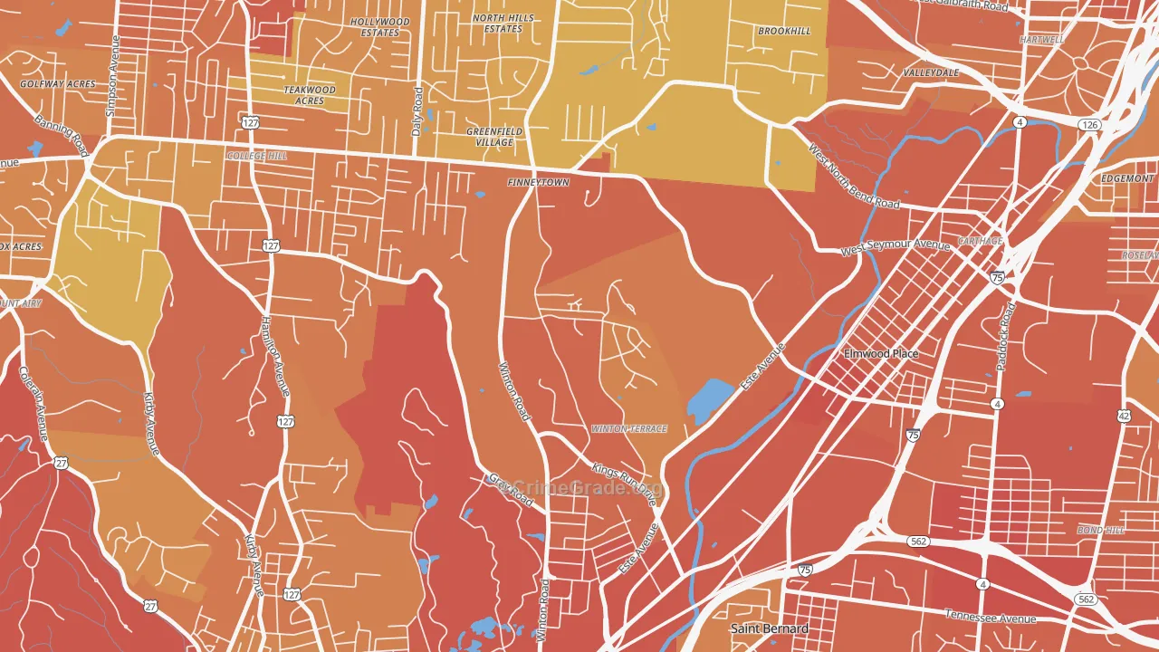 Winton Hills, Cincinnati, OH Map of Burglary Rates