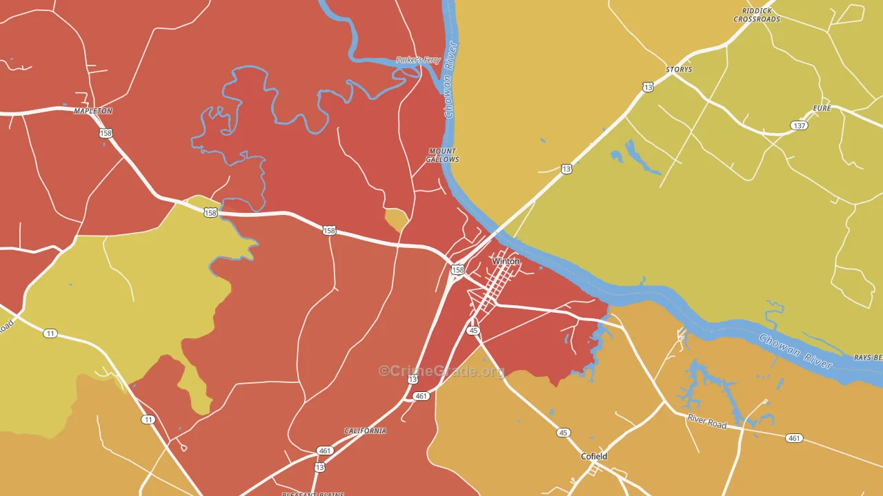 Winton, NC Map of Burglary Rates